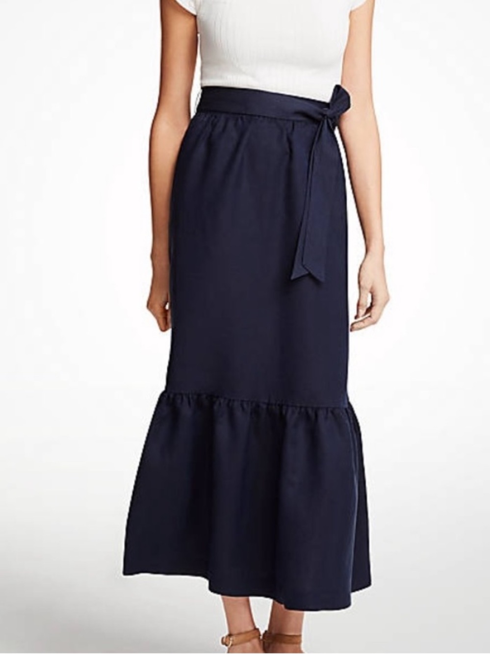 Ann Taylor Navy Tie-Waist Midi Skirt 4P